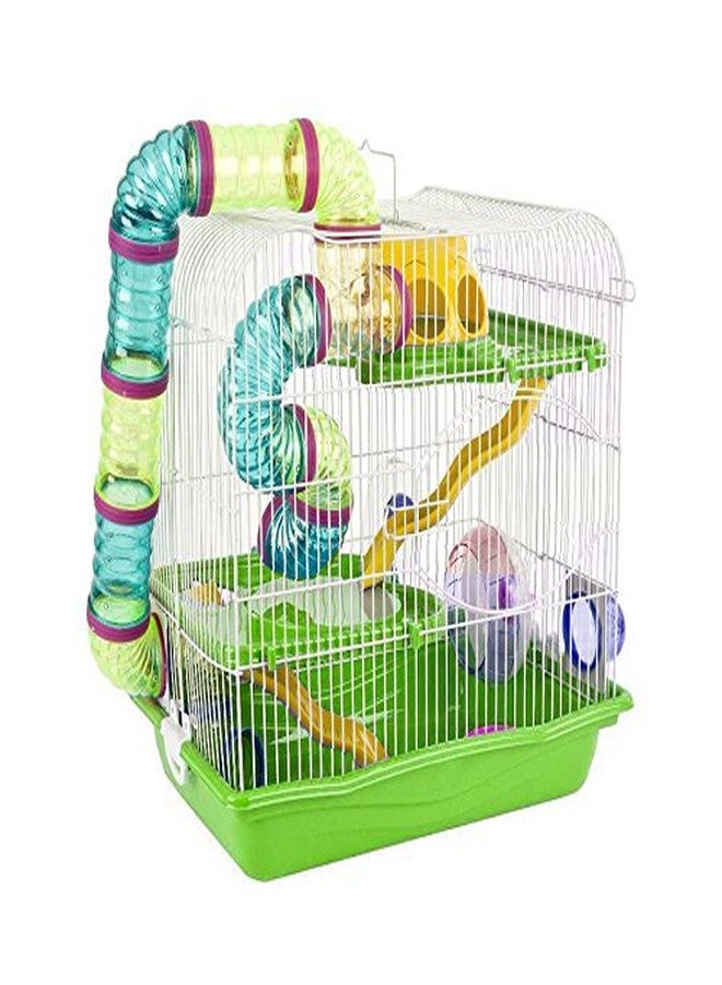 سايج سكوير قفص سيج سكوير كبير الحجم محمول للهامستر/القزم/الجرذان/الفئران - مع طابقين إضافيين، نفق، عجلة تمرين، زجاجة ماء، بيت للاختباء وصينية طعام مع جميع الملحقات المرفقة (وردي) - Image 1